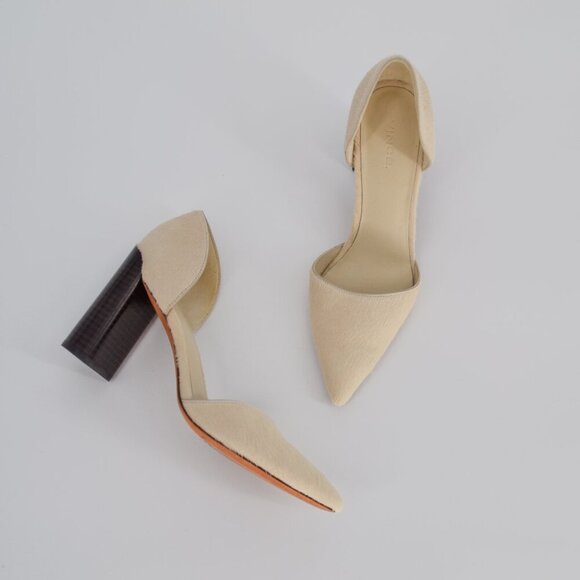 Vince Shoes - Vince Prim D'Orsay Calf Hair Pointed Toe Pump Cream Stacked Block Heel Size 7